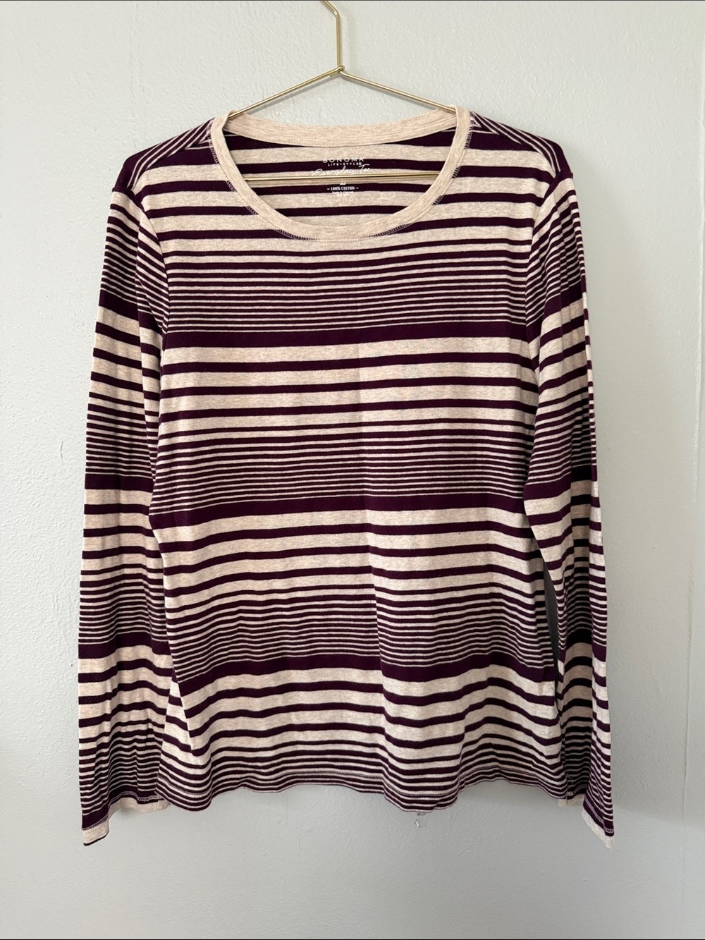 Striped Long-Sleeve Tee in Cream and Burgundy by Splendid
